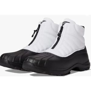 Sperry Boots 7.5 Snow Rain Winter White/Black Zip Up Lightweight Seacycled Duck